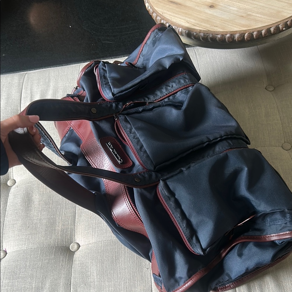 Oscar de la Renta Navy Maroon Trimmed Travel Duffle Bag